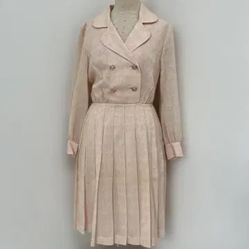 더블 브레스트 긴팔 원피스 셔츠 원피스 핑크색 빈티지 쇼와