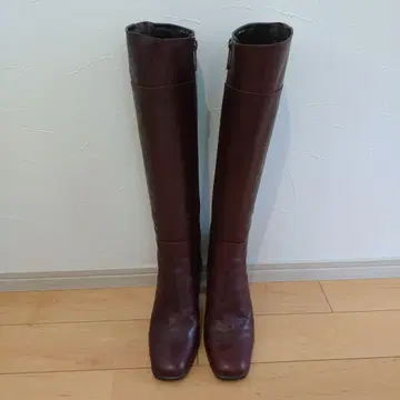 풀 사이드 레드 브라운 가죽 롱 부츠