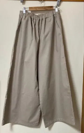 핸드메이드 와이드 팬츠 베이지 면 100%