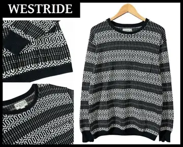 새상품급 웨스트 라이드 니가타현산 러그 패턴 보더 코튼 스웨터 L