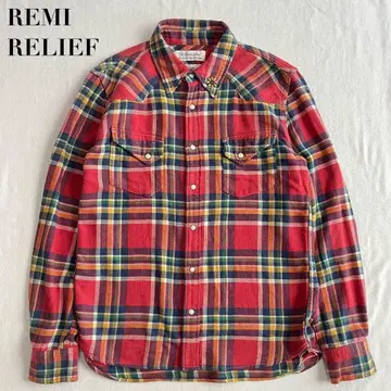 REMI RELIEF 체크 플란넬 셔츠 L 스터드 일본제 레미 레리프