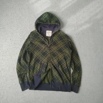 UNIQLO 지퍼 후드티 XL 체크 무늬 그린 올드