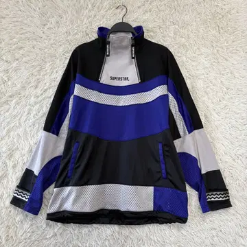 새상품급 미즈노 슈퍼스타 속기모 더블 하프 지퍼 풀오버 블랙 L