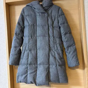 다운 자켓 미디 기장 그레이 후드 부착 S 사이즈