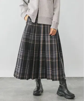 와이드 플리츠 플레어 스커트 M 블랙