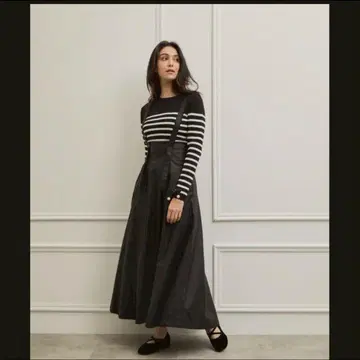 elu 스캘럽 가죽 하이웨스트 오버롤 스커트/브라운/S 사이즈