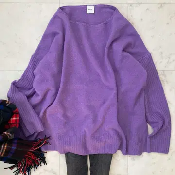 스픽 앤 스팬 캐시미어 울 보트넥 니트 퍼플 루즈핏