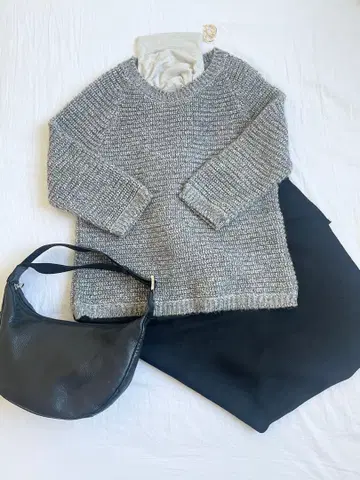 IENA 그레이 니트 실버 라메 긴 길이 이에나 모헤어