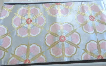 순수 실크 벚꽃 무늬 후쿠로 오비 라이트 핑크색