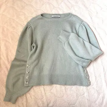 폭시 코튼 캔디 스웨터 버튼 워셔블 민트 그린