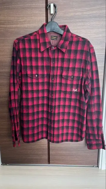 RADIALL 빨간색과 블랙 체크 긴팔 셔츠