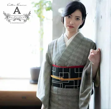 KIMONOMACHI 글렌체크 기모노 그레이