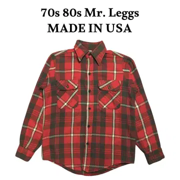 70s Mr. Leggs USA제 두꺼운 플란넬 셔츠 빨검 체크