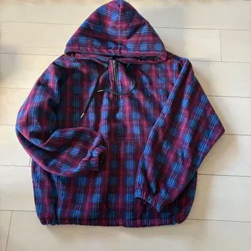 체크 무늬 플리스 자켓 후드티 후드