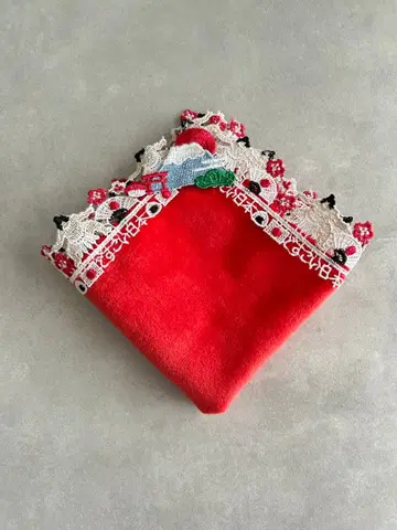 치카자와 레이스 손수건 도스코이 일본 레드 새상품 미개봉