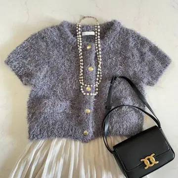 Chico 라메 샤기 가디건 골드 버튼 그레이