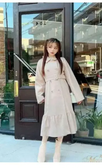 프릴 롱 코트 베이지