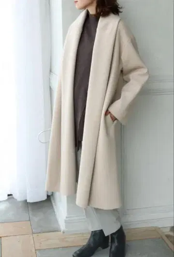 새상품 le.coeur blanc 38 저지 멜톤 숄카라 코트