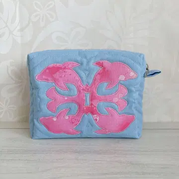 하와이안 퀼트 스퀘어 파우치 소 돌고래 모티브