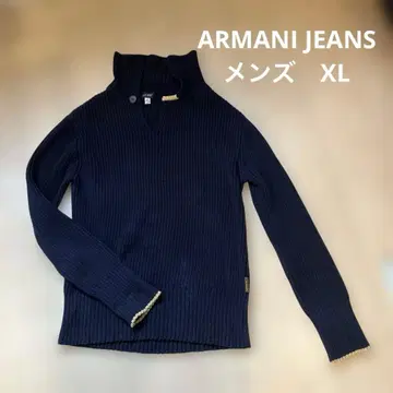 ARMANIJEANS 남성용 코튼 100% 긴팔 폴로 니트 네이비 XL