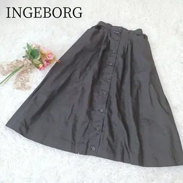 [ INGEBORG/잉게보그 ] 롱 스커트 플레어 블랙 핑크하우스