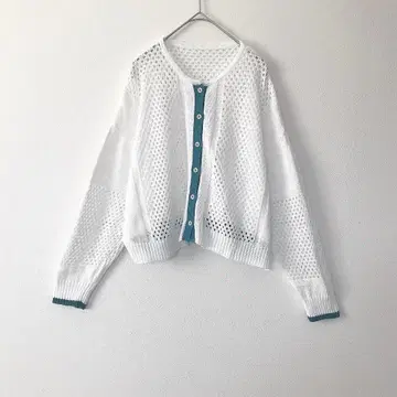 cachette 시스루 메쉬 니트 가디건(2) 린넨 혼방 바이컬러