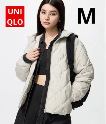 유니클로 퍼프 테크 후드티 M 내추럴