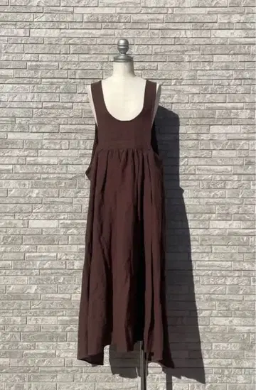 루미네 타치카와점 한정 상품 복각 린넨 에이프런 원피스 다크 브라운