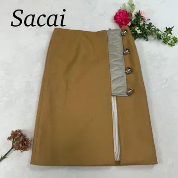 J867 새상품급 L 사카이 플리츠 미디 스커트 카멜 여성용