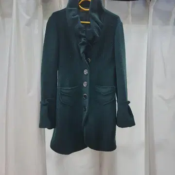 다크 그린 울 혼방 롱 코트