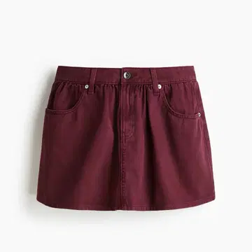 H&M 데님 미니 스커트 버건디 빨간색