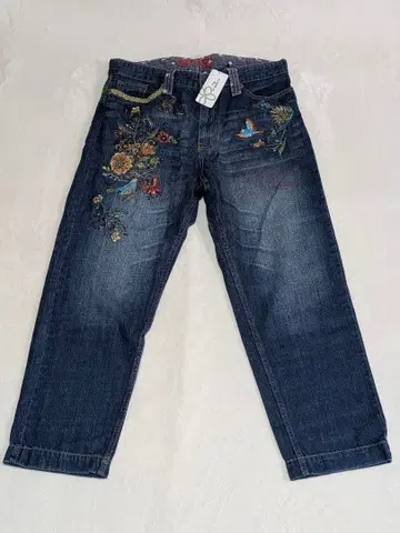 미사용 아즈노아즈 오라카 작은 새 지저귀는 데님 팬츠 15호 자수 포함