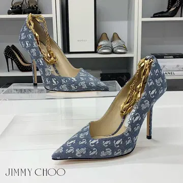 미사용 지미추 DIAMOND TALURA 데님 체인 펌프스