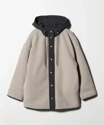 플리스 자켓 베이지 후드 부착 리버서블