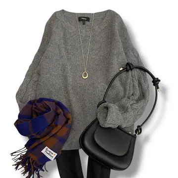 새상품급 띠어리 케이블 슬리브 니트 크루넥 캐시미어 혼방 그레이 S