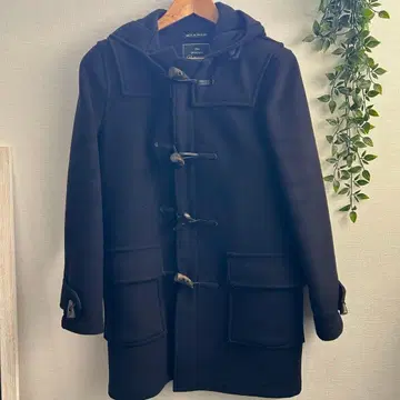 다크 네이비 더플 코트 후드 부착 울