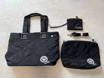 블랙 스마일리 페이스 토트백 3종 세트