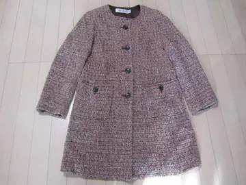 크리스찬 오자르 귀여운 색감 트위드풍 노카라 코트 9AT