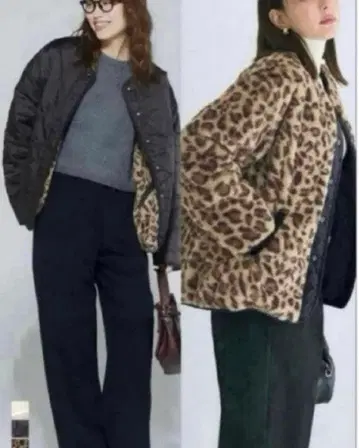 [ L 사이즈 ] coca 워셔블 리버서블 퀼팅 블루종 A 레오파드