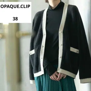 OPAQUE.CLIP 페더얀 배색 V넥 가디건