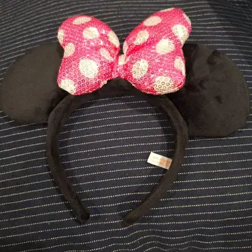 미니 스팽글 머리띠 핑크 리본