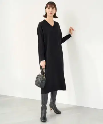 앙피로 [ 세탁 가능/항균 방취 ] 마이 뷰티 니트 V넥 원피스