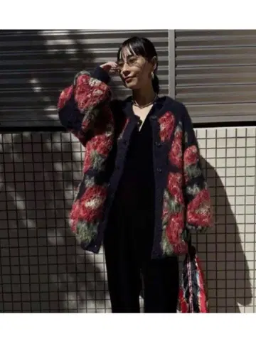 Ameri VINTAGE 꽃무늬 베로니카 자카드 니트 가디건