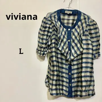 viviana 체크 무늬 프릴 디자인 7부 소매 블라우스 40