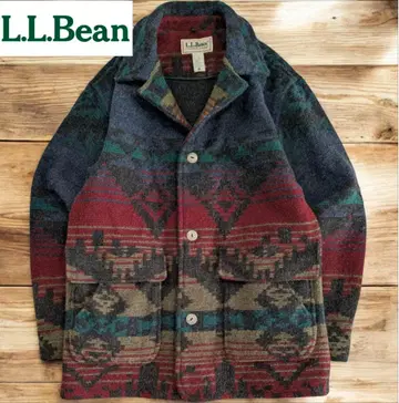 레어 L.L.Bean 네이티브 무늬 콩초 버튼 울 자켓 구제 의류