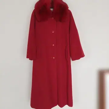 라핀 빨간색 퍼 옷깃 롱 코트