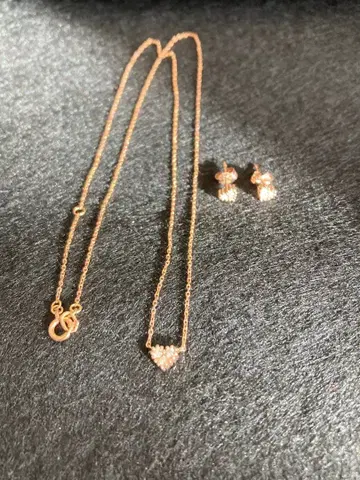 K10 핑크 골드 하트형 목걸이와 귀걸이 세트