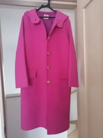 최종 가격 인하 후드 부착 캐시미어 혼방 핑크 롱 코트