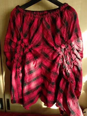 새상품 노코오노 빨검 체크 둥근 조임 무늬 플레어 스커트