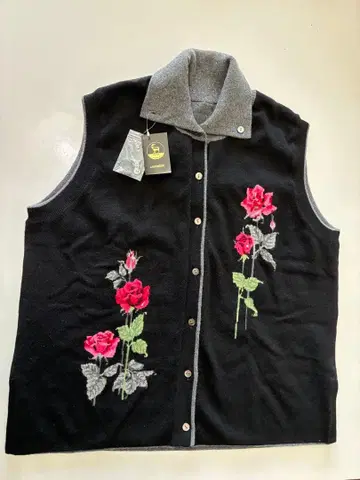 캐시미어 니트 베스트 장미 자수 블랙 그레이 리버서블 사양